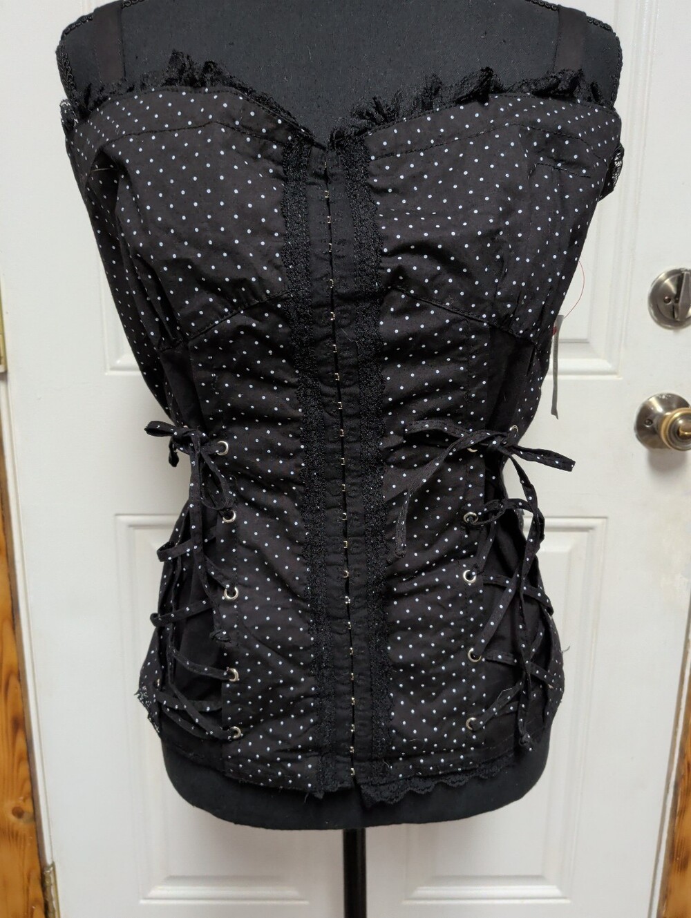 Tripp NYC Black Lace-Up Corset Top Y2K Style Gothic Fairy Grunge Size XXL Polka